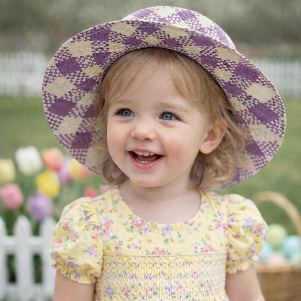 Janie & Jack Gingham Straw Sun Hat